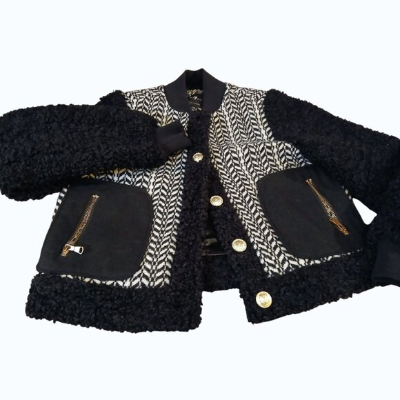 7 FOR ALL MANKIND Tweed Sherpa Bomber Jacket - Like New - Picture 4 of 15